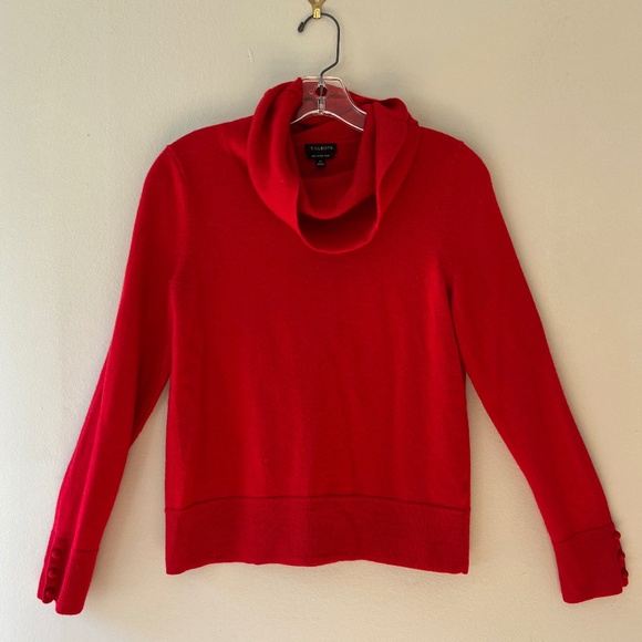 Talbots Sz M Red Pure Merino Wool Cowl Neck‎ Sweater Pullover Stretch - Picture 2 of 9